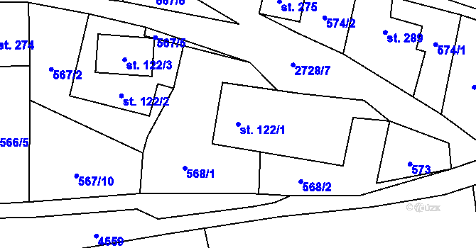 Parcela st. 122/1 v KÚ Vendolí, Katastrální mapa