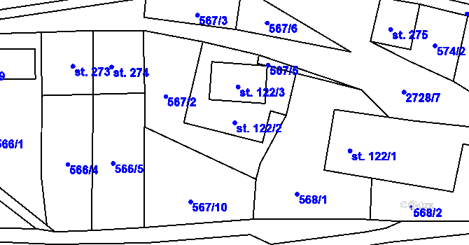 Parcela st. 122/2 v KÚ Vendolí, Katastrální mapa