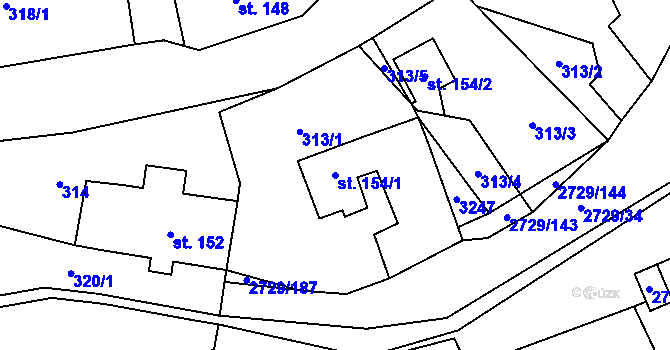 Parcela st. 154/1 v KÚ Vendolí, Katastrální mapa