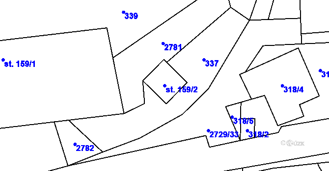 Parcela st. 159/2 v KÚ Vendolí, Katastrální mapa