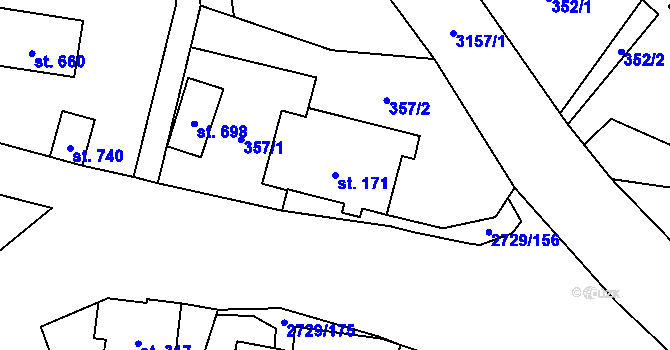 Parcela st. 171 v KÚ Vendolí, Katastrální mapa