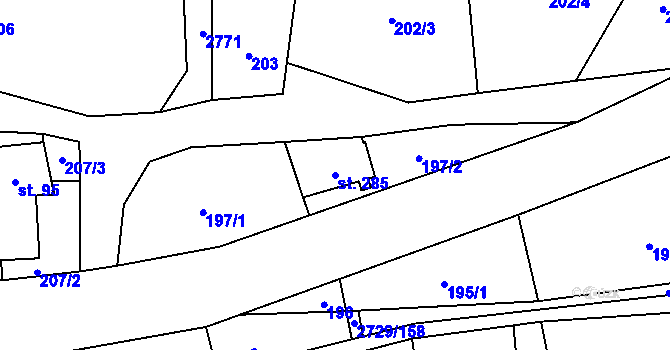 Parcela st. 285 v KÚ Vendolí, Katastrální mapa