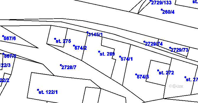 Parcela st. 289 v KÚ Vendolí, Katastrální mapa