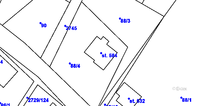 Parcela st. 584 v KÚ Vendolí, Katastrální mapa
