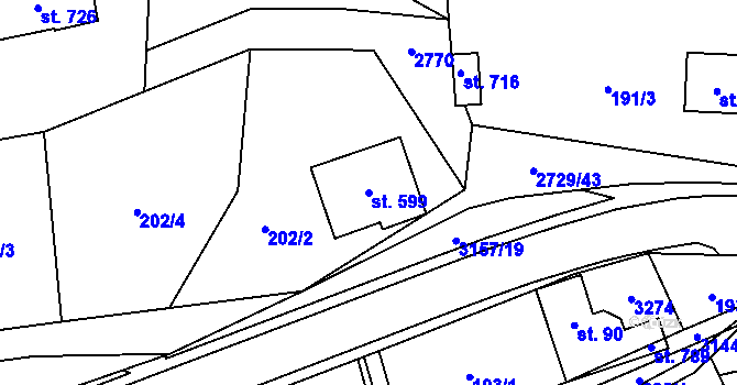 Parcela st. 599 v KÚ Vendolí, Katastrální mapa