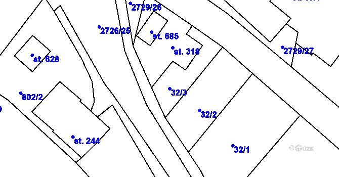 Parcela st. 32/3 v KÚ Vendolí, Katastrální mapa
