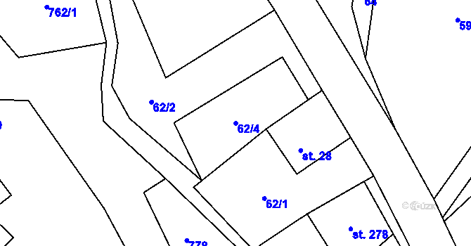 Parcela st. 62/4 v KÚ Vendolí, Katastrální mapa