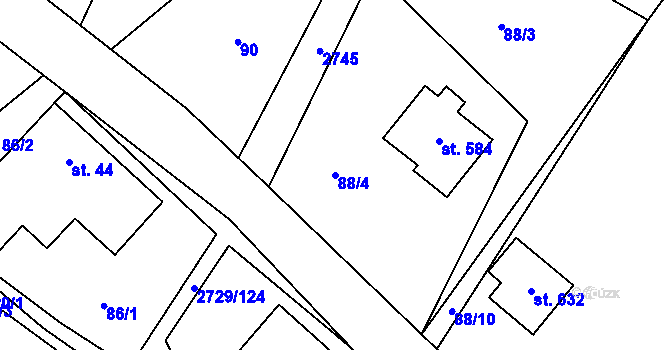 Parcela st. 88/4 v KÚ Vendolí, Katastrální mapa