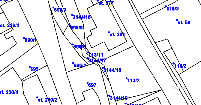 Parcela st. 113/1 v KÚ Vendolí, Katastrální mapa