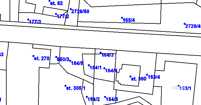 Parcela st. 164/3 v KÚ Vendolí, Katastrální mapa