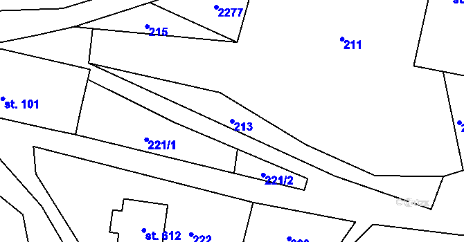 Parcela st. 213 v KÚ Vendolí, Katastrální mapa