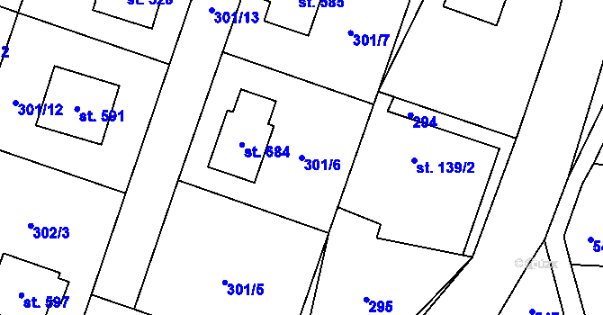 Parcela st. 301/6 v KÚ Vendolí, Katastrální mapa