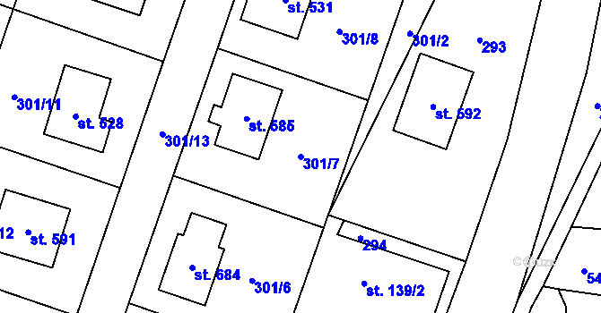 Parcela st. 301/7 v KÚ Vendolí, Katastrální mapa