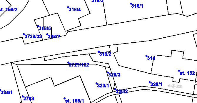 Parcela st. 319/2 v KÚ Vendolí, Katastrální mapa