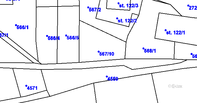 Parcela st. 567/10 v KÚ Vendolí, Katastrální mapa