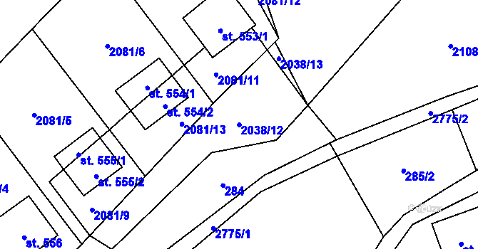 Parcela st. 2038/12 v KÚ Vendolí, Katastrální mapa