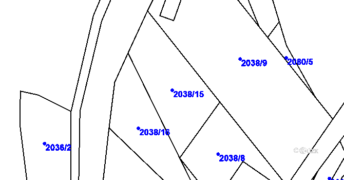 Parcela st. 2038/15 v KÚ Vendolí, Katastrální mapa