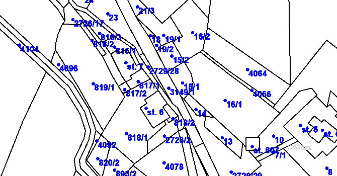 Parcela st. 3149/1 v KÚ Vendolí, Katastrální mapa