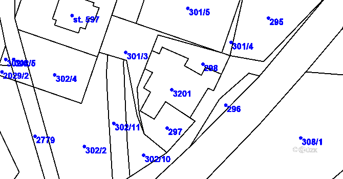 Parcela st. 3201 v KÚ Vendolí, Katastrální mapa