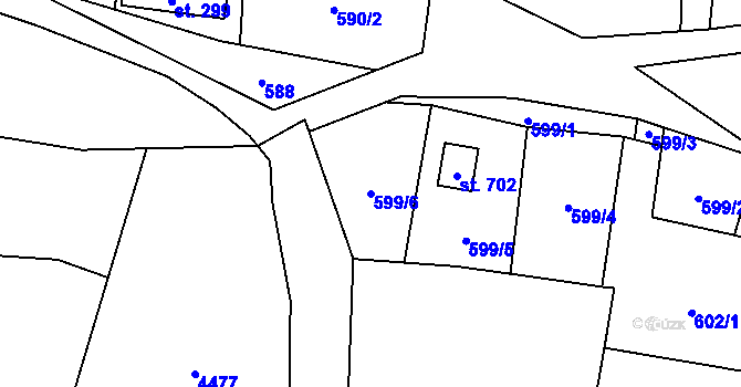 Parcela st. 599/6 v KÚ Vendolí, Katastrální mapa