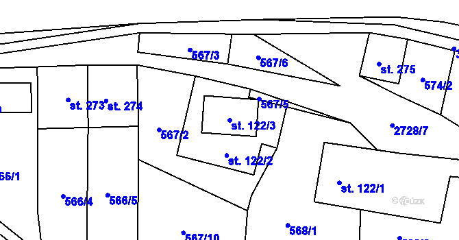 Parcela st. 122/3 v KÚ Vendolí, Katastrální mapa