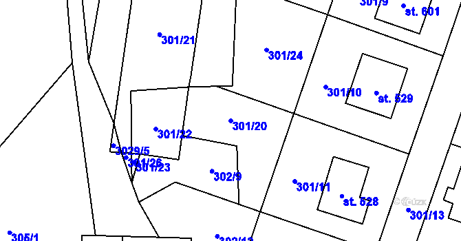 Parcela st. 301/20 v KÚ Vendolí, Katastrální mapa