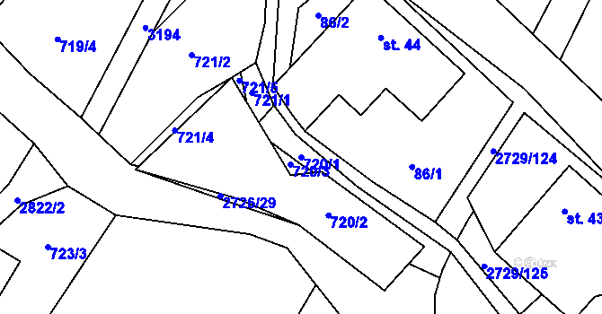 Parcela st. 720/1 v KÚ Vendolí, Katastrální mapa