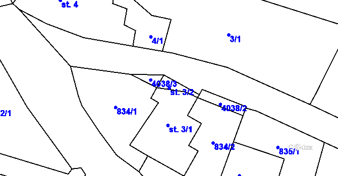 Parcela st. 3/2 v KÚ Vendolí, Katastrální mapa