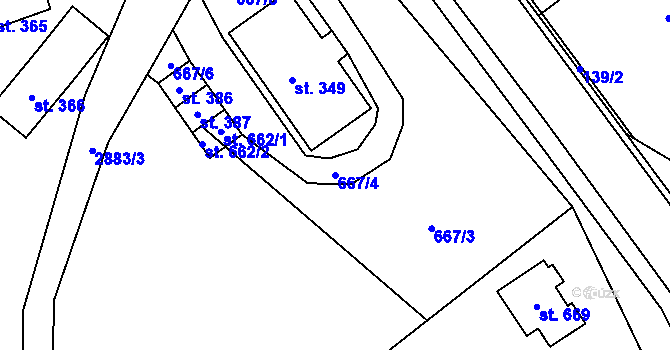 Parcela st. 667/4 v KÚ Vendolí, Katastrální mapa