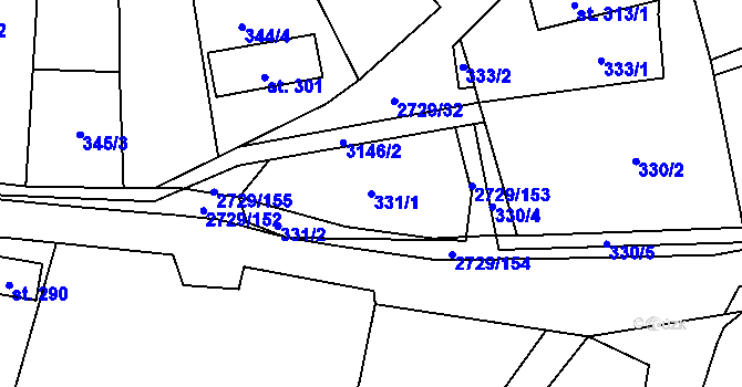 Parcela st. 331/1 v KÚ Vendolí, Katastrální mapa