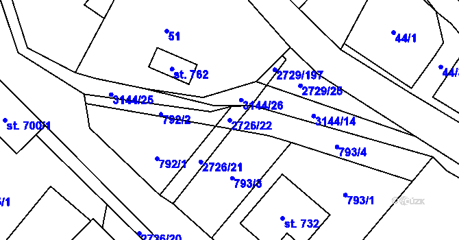 Parcela st. 2726/22 v KÚ Vendolí, Katastrální mapa