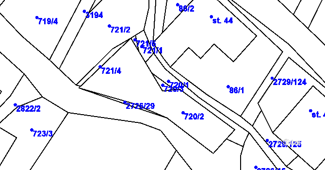 Parcela st. 720/3 v KÚ Vendolí, Katastrální mapa