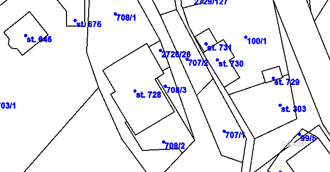 Parcela st. 708/3 v KÚ Vendolí, Katastrální mapa