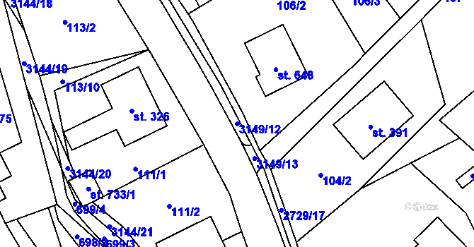Parcela st. 3149/12 v KÚ Vendolí, Katastrální mapa
