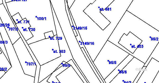 Parcela st. 3149/16 v KÚ Vendolí, Katastrální mapa