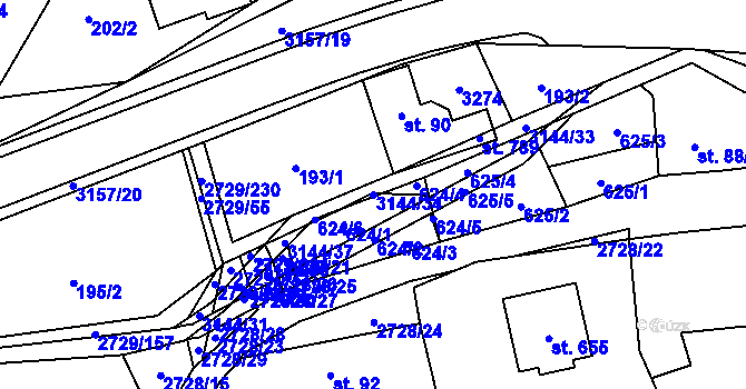 Parcela st. 3144/34 v KÚ Vendolí, Katastrální mapa