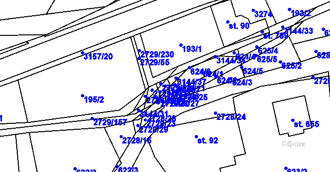 Parcela st. 3144/36 v KÚ Vendolí, Katastrální mapa