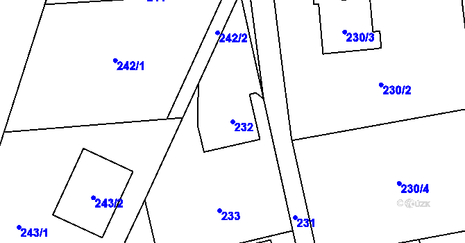 Parcela st. 232 v KÚ Vendryně, Katastrální mapa