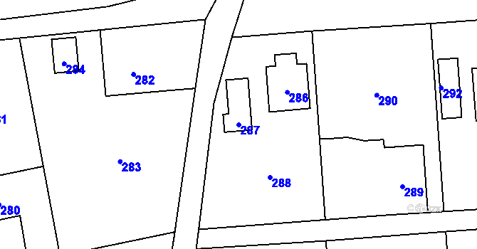 Parcela st. 287 v KÚ Vendryně, Katastrální mapa