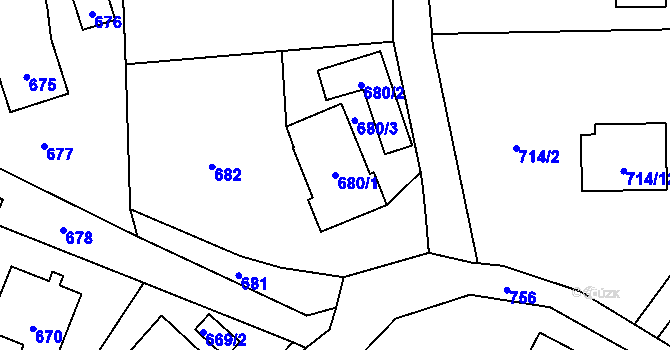 Parcela st. 680/1 v KÚ Vendryně, Katastrální mapa