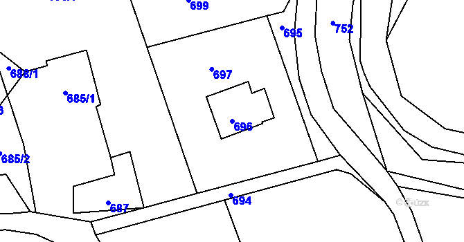 Parcela st. 696 v KÚ Vendryně, Katastrální mapa