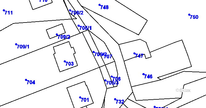Parcela st. 707 v KÚ Vendryně, Katastrální mapa