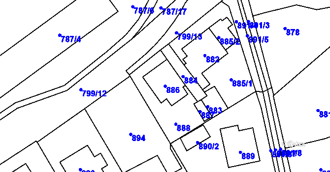 Parcela st. 886 v KÚ Vendryně, Katastrální mapa