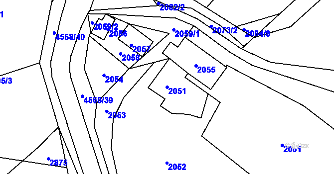 Parcela st. 2051 v KÚ Vendryně, Katastrální mapa