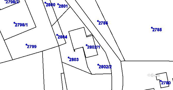 Parcela st. 2802/1 v KÚ Vendryně, Katastrální mapa