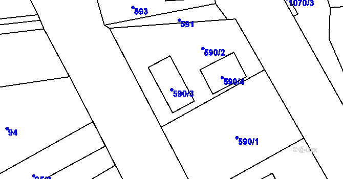 Parcela st. 590/3 v KÚ Vendryně, Katastrální mapa