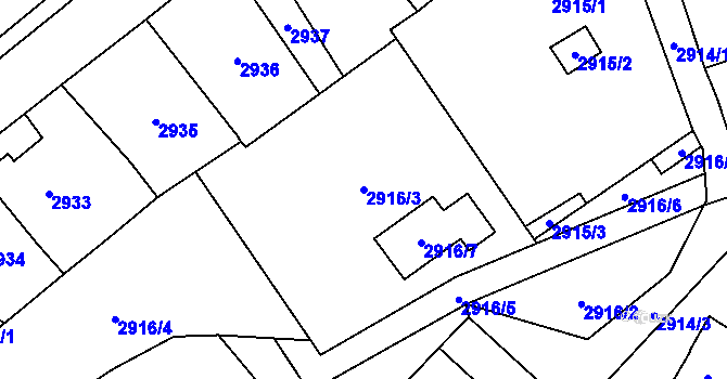 Parcela st. 2916/3 v KÚ Vendryně, Katastrální mapa