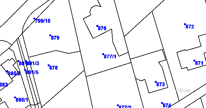 Parcela st. 877/1 v KÚ Vendryně, Katastrální mapa