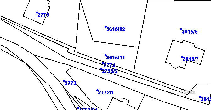 Parcela st. 3615/11 v KÚ Vendryně, Katastrální mapa