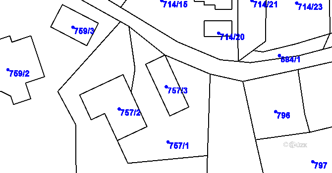 Parcela st. 757/3 v KÚ Vendryně, Katastrální mapa